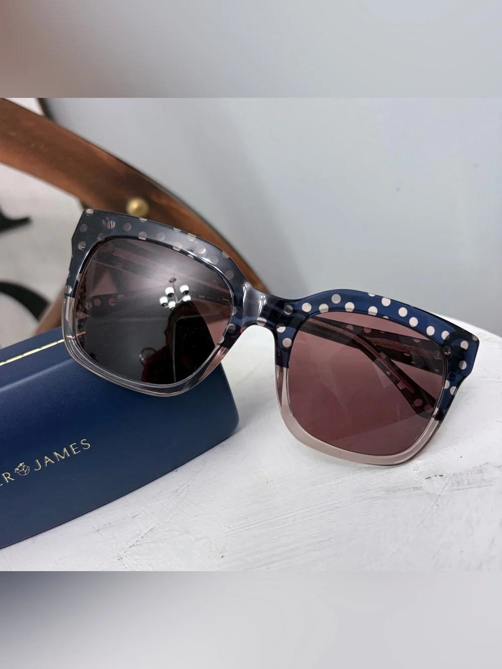 Draper James Navy Polka Dot Cat-Eye Sunglasses with Gradient Lenses